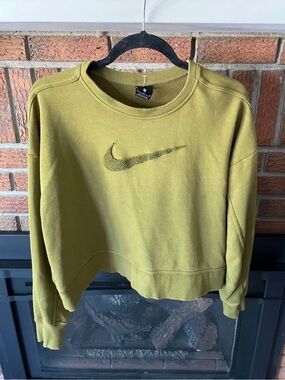 Nike Olive Crewneck Sweatshirt with Textured Swoosh